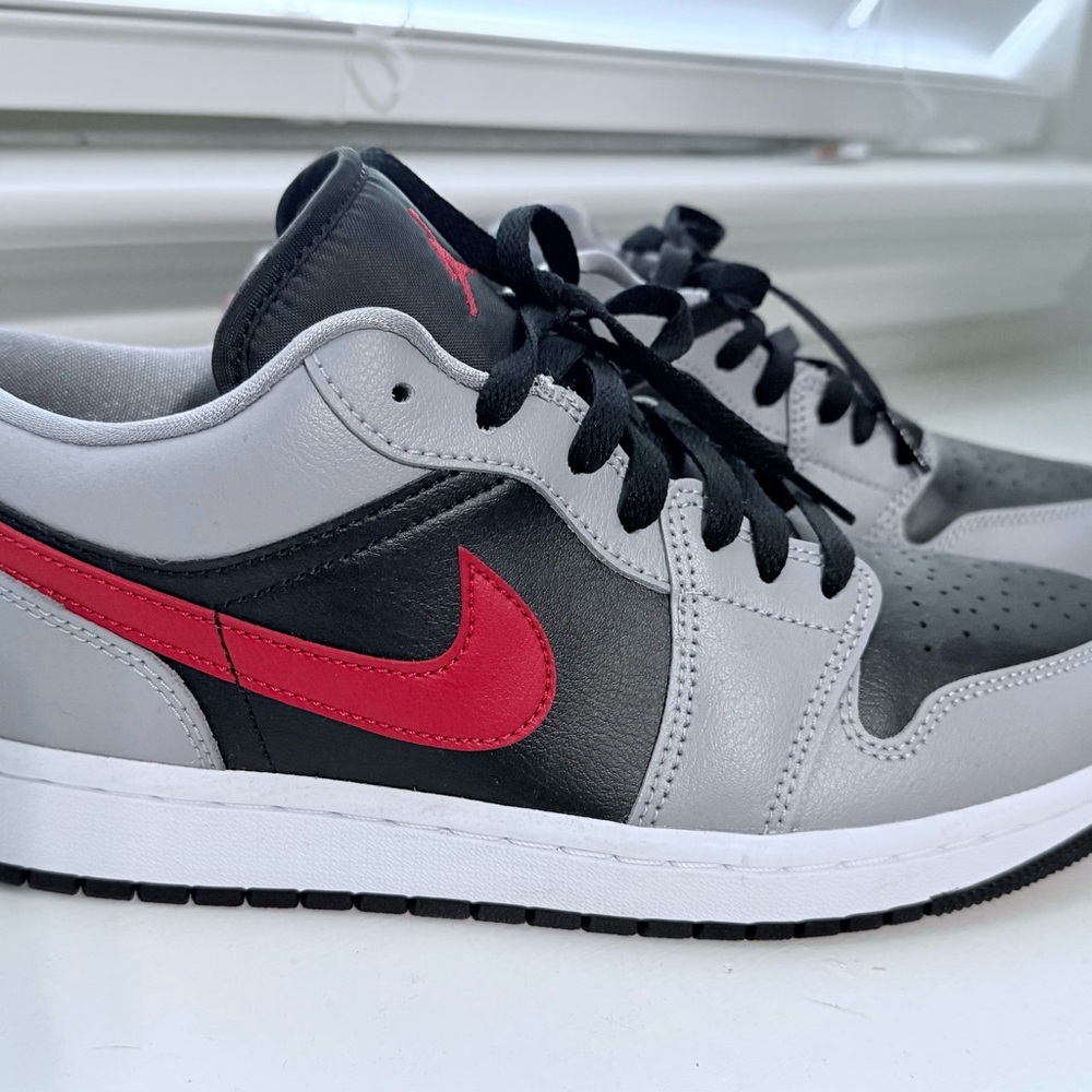 Jordan woman’s/men’s Black, Gray, and Red Sneakers